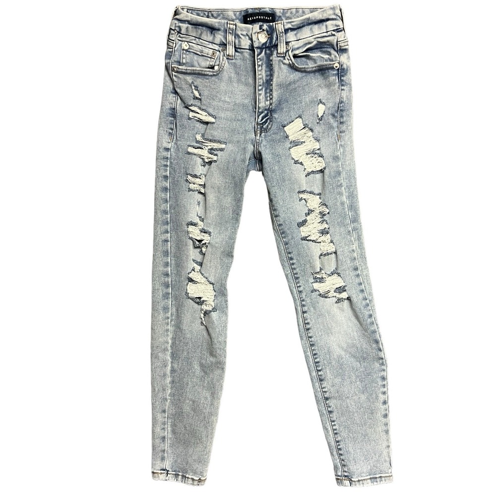 Aeropostale Curvy Jegging Women 6 Regular Light Wash Distressed High Rise
